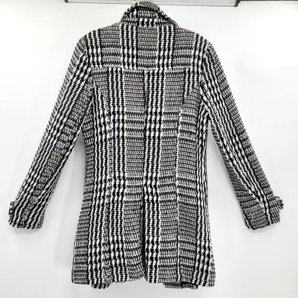 Ambiance Apparel Black & White Tweed Button Up Lined Trench Coat Women's Size L - Picture 2 of 10